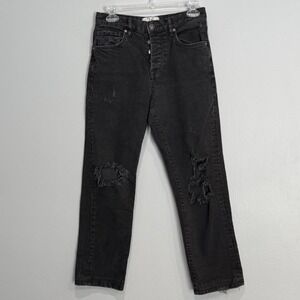 Free People We The Free Black Distressed Button Fly Straight Leg crop Jeans 26